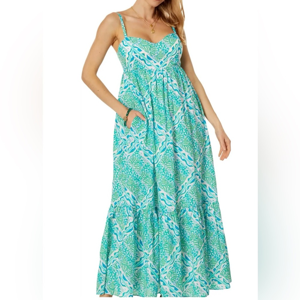 NWT NEW Lily Pulitzer Hiedi Cotton Maxi Dress Fully Lined w Pockets Sz 12